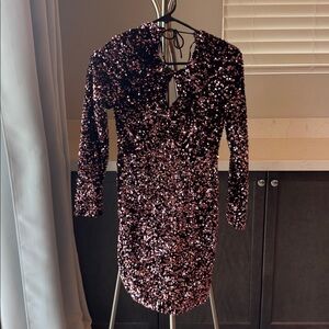 Zara Black and Pink Sequin Long Sleeve Dress